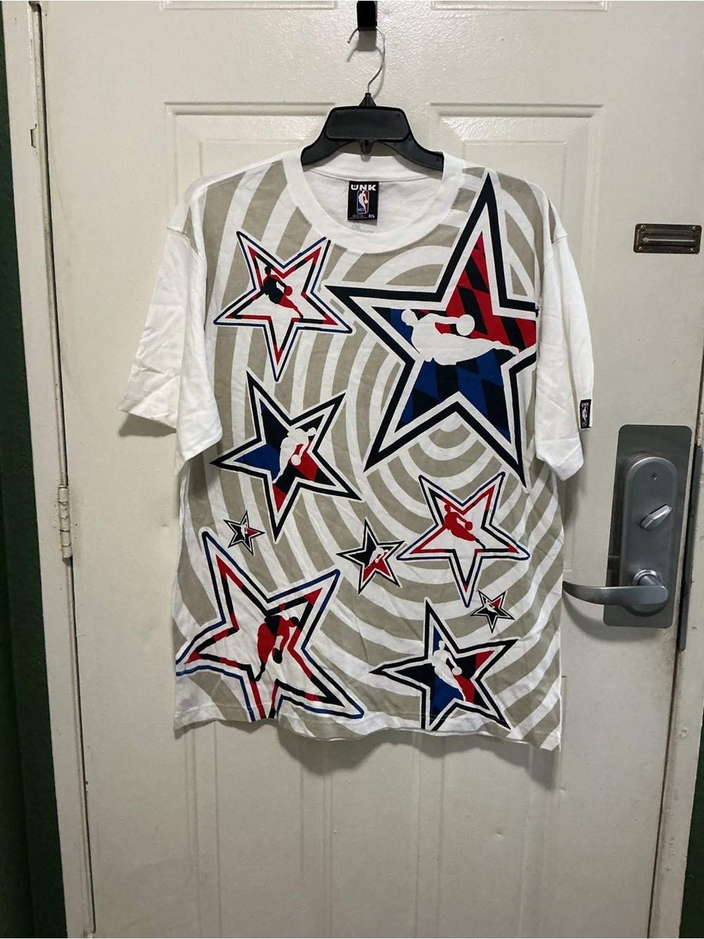 Unk White Tee with Red & Blue NBA Tag